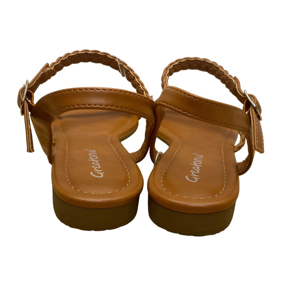 Greatonu Women’s Brown Braided Strap Open Toe Low Heel Sandals Size 7.5 - New