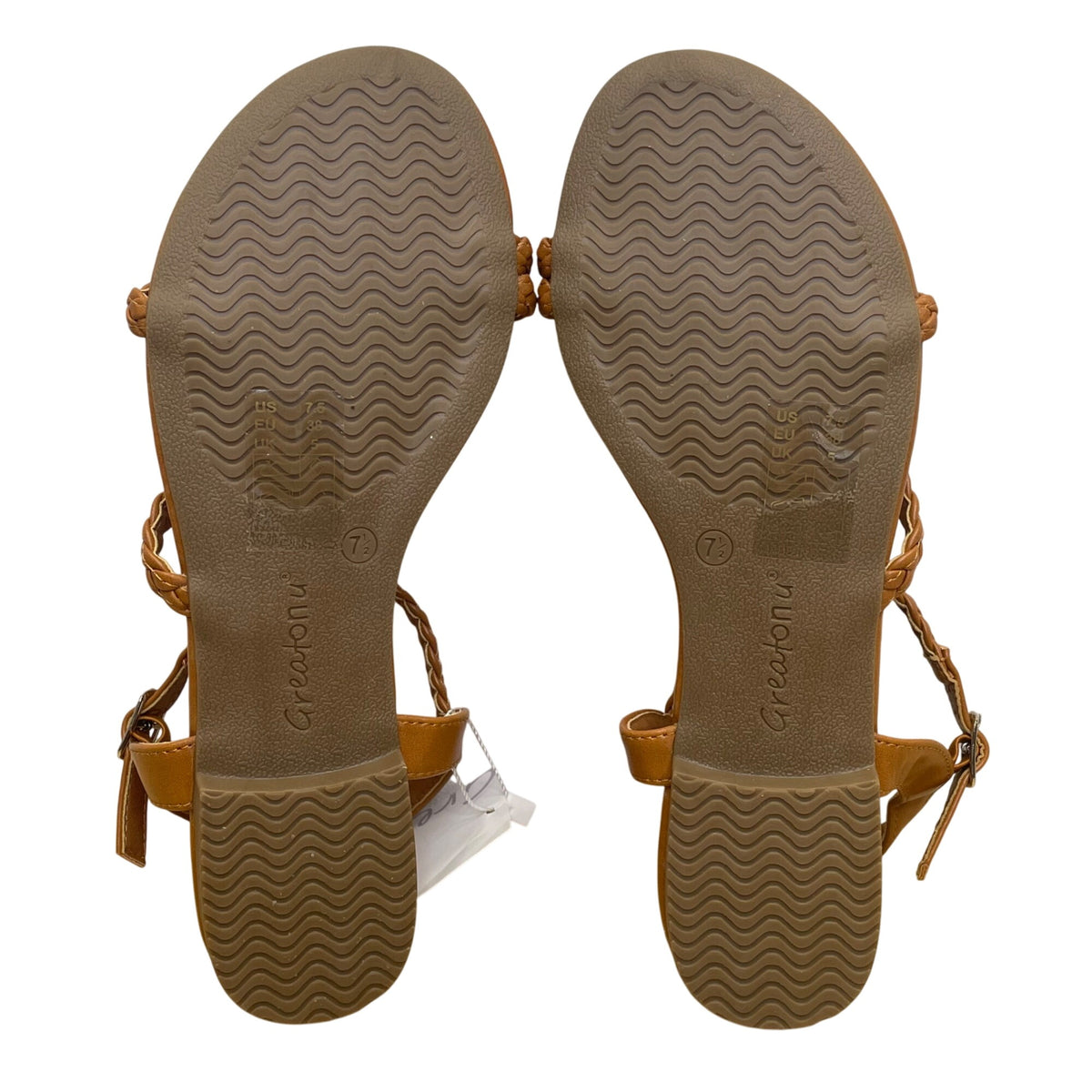 Greatonu Women’s Brown Braided Strap Open Toe Low Heel Sandals Size 7.5 - New