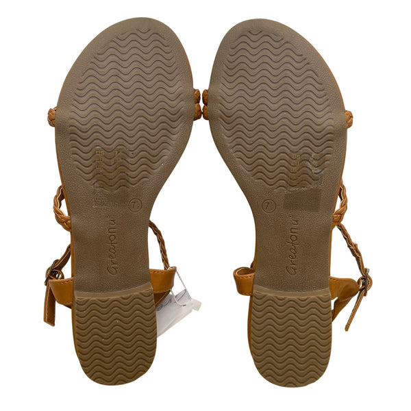 Greatonu Women’s Brown Braided Strap Open Toe Low Heel Sandals Size 7.5 - New