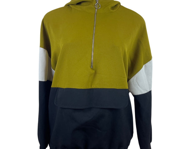 Zara Colorblock Hooded Pullover Jacket With Half-Zip & Drawstring Hem Size M