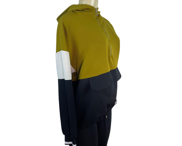 Zara Colorblock Hooded Pullover Jacket With Half-Zip & Drawstring Hem Size M