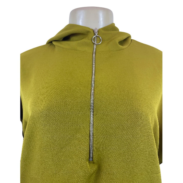 Zara Colorblock Hooded Pullover Jacket With Half Zip & Drawstring Hem Size M