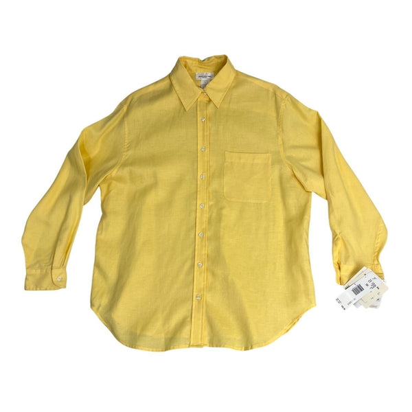 Jones New York Sport Yellow Linen Button-Up Shirt Size L