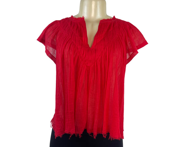 Free People Women's Red FP One Lose & Light Top With Split Neckline Sz S/P