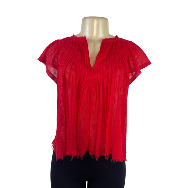 Free People Women's Red FP One Lose & Light Top With Split Neckline Sz S/P