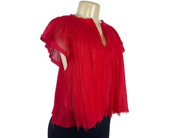 Free People Women's Red FP One Lose & Light Top With Split Neckline Sz S/P