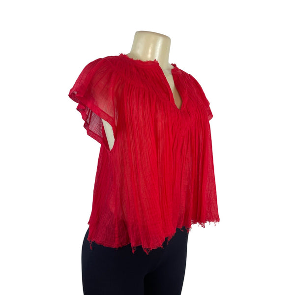 Free People Women's Red FP One Lose & Light Top With Split Neckline Sz S/P