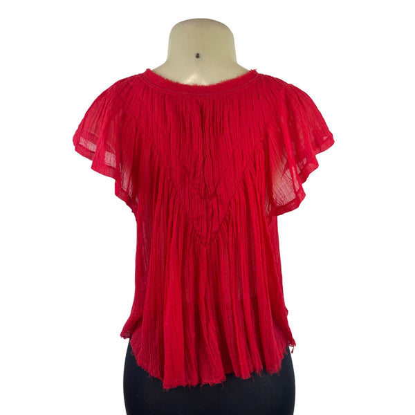 Free People Women's Red FP One Lose & Light Top With Split Neckline Sz S/P