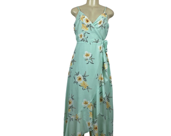 Peach Love Women's Teal Tropical Wrap Maxi Dress Sz S