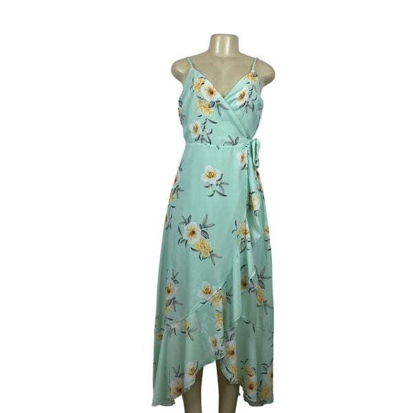 Peach Love Women's Teal Tropical Wrap Maxi Dress Sz S