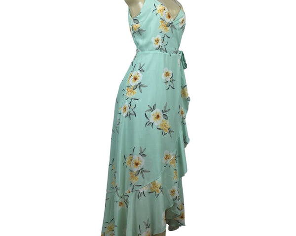 Peach Love Women's Teal Tropical Wrap Maxi Dress Sz S