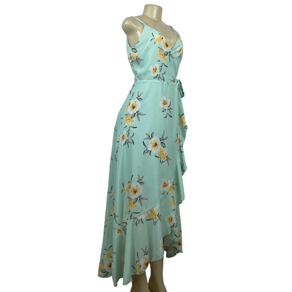 Peach Love Women's Teal Tropical Wrap Maxi Dress Sz S