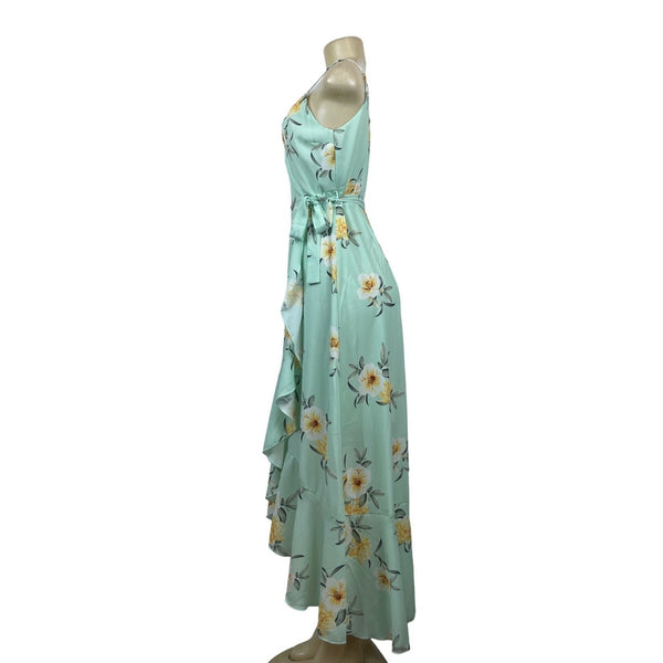 Peach Love Women's Teal Tropical Wrap Maxi Dress Sz S