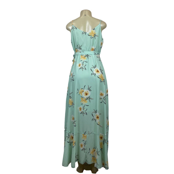 Peach Love Women's Teal Tropical Wrap Maxi Dress Sz S
