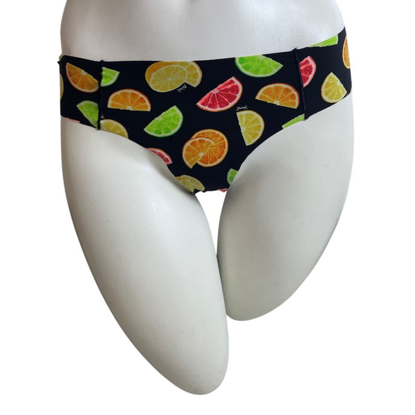 Victoria's Secret Pink Womens Thong Black Fruit Print Underwear Sz M- NEW