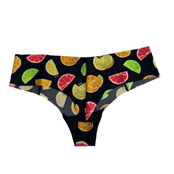 Victoria's Secret Pink Womens Thong Black Fruit Print Underwear Sz M- NEW