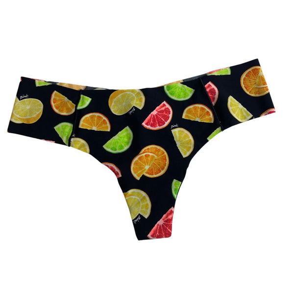 Victoria's Secret Pink Womens Thong Black Fruit Print Underwear Sz M- NEW
