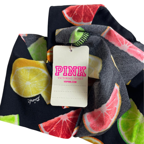 Victoria's Secret Pink Womens Thong Black Fruit Print Underwear Sz M- NEW