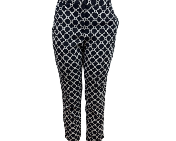 Talbots Women Black & White Geometric Print Cropped Pants With Belt Loops Sz 10P
