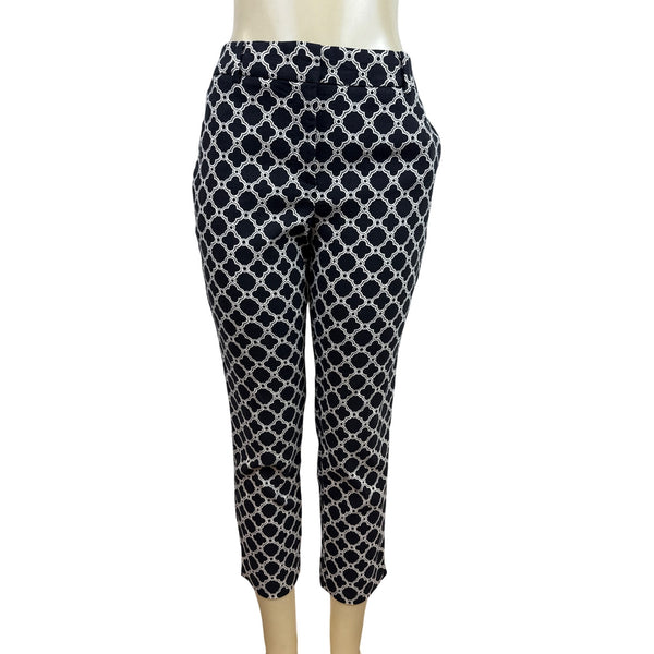 Talbots Women Black & White Geometric Print Cropped Pants With Belt Loops Sz 10P