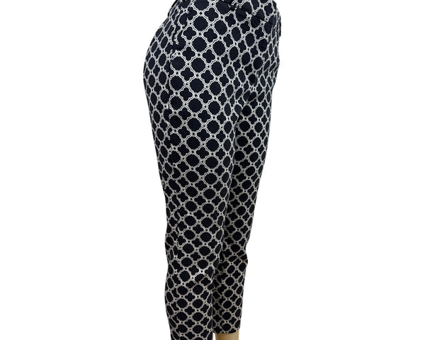 Talbots Women Black & White Geometric Print Cropped Pants With Belt Loops Sz 10P