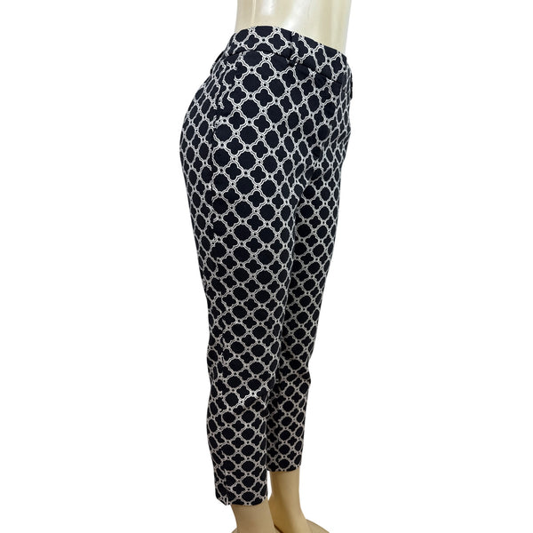 Talbots Women Black & White Geometric Print Cropped Pants With Belt Loops Sz 10P