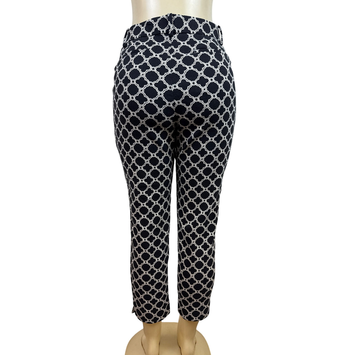 Talbots Women Black & White Geometric Print Cropped Pants With Belt Loops Sz 10P