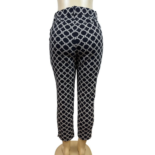 Talbots Women Black & White Geometric Print Cropped Pants With Belt Loops Sz 10P