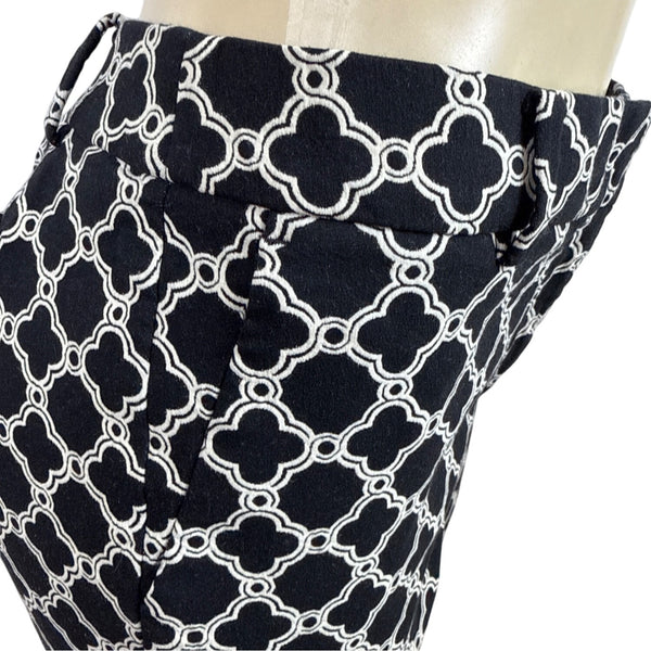 Talbots Women Black & White Geometric Print Cropped Pants With Belt Loops Sz 10P