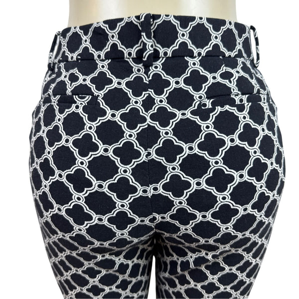 Talbots Women Black & White Geometric Print Cropped Pants With Belt Loops Sz 10P