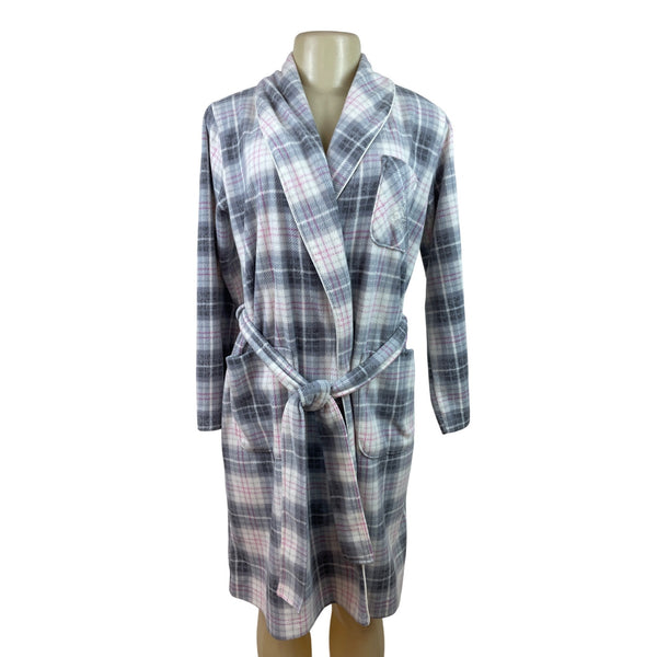Womens Ralph Lauren Plaid Belted Robe With Pockets Soft Gray & Pink Sz XS
