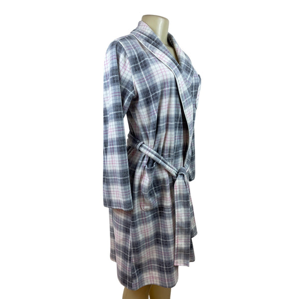 Womens Ralph Lauren Plaid Belted Robe With Pockets Soft Gray & Pink Sz XS