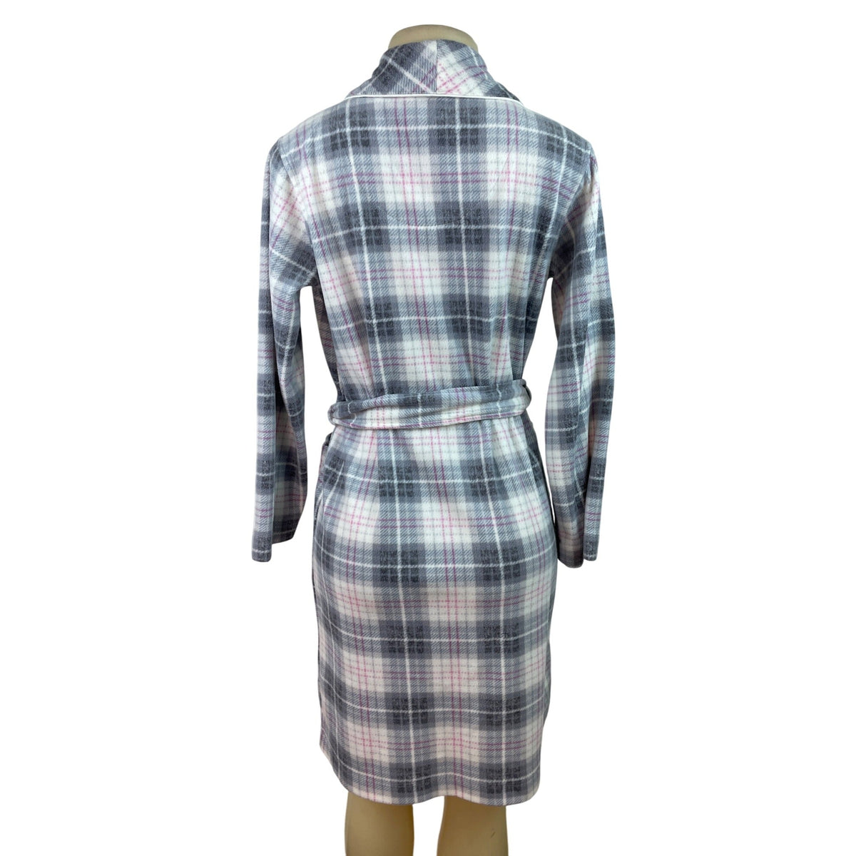 Womens Ralph Lauren Plaid Belted Robe With Pockets Soft Gray & Pink Sz XS
