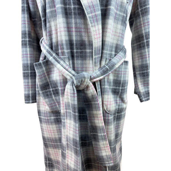 Womens Ralph Lauren Plaid Belted Robe With Pockets Soft Gray & Pink Sz XS