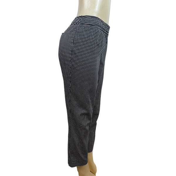 Talbots Women's Black Straight Ankle Pants With White Polka Dots Sz 8