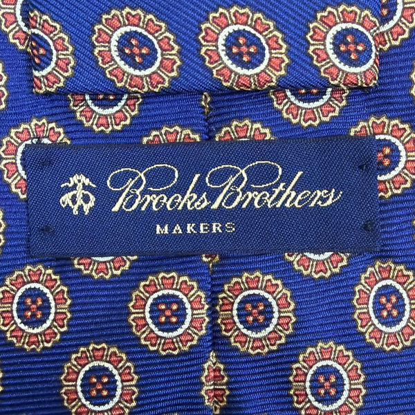 Vintage Brooks Brothers Blue Silk Floral Pattern Tie  Classic Handmade USA