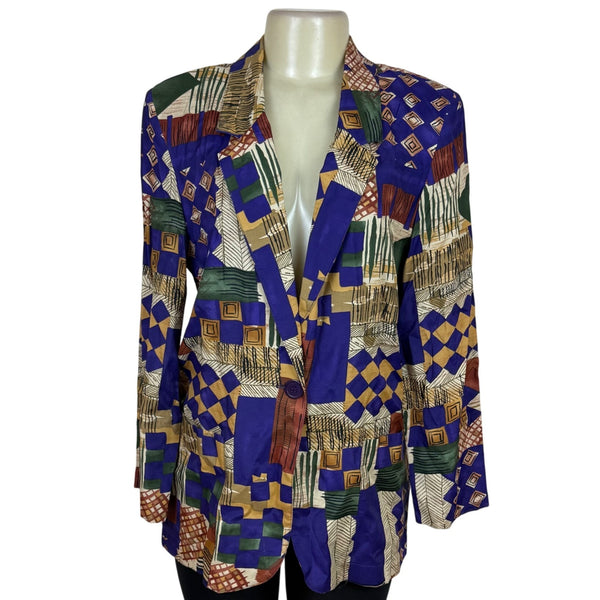 Requirements Women's Multicolor Abstract Print Blazer Size 10
