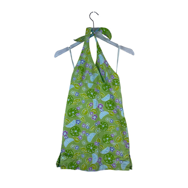 Lilly Pulitzer Womens Green Halter Dress Lime Floral Print Cotton Blend Size 10