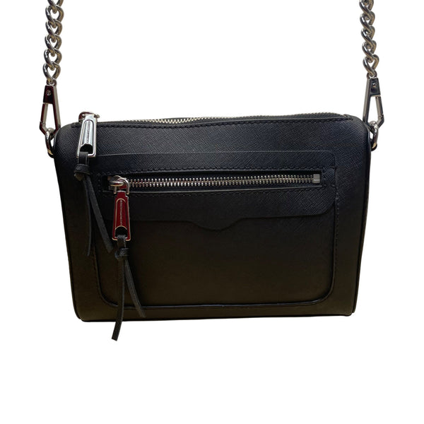 Rebecca Minkoff Women’s Black Leather Chain Strap Compact Design Crossbody  Bag