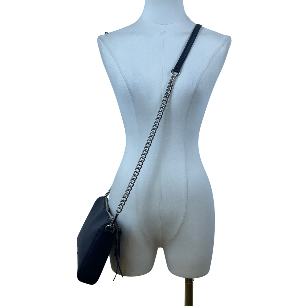 Rebecca Minkoff Women’s Black Leather Chain Strap Compact Design Crossbody  Bag