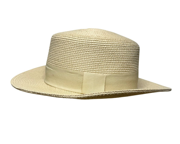 Furtalk Unisex Light Beige Straw Boater Hat M Ribbon Band