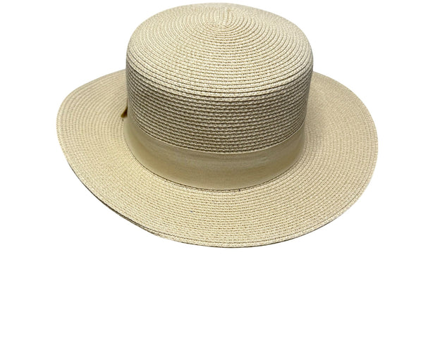 Furtalk Unisex Light Beige Straw Boater Hat M Ribbon Band