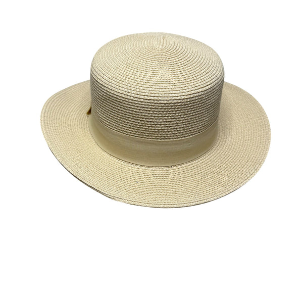 Furtalk Unisex Light Beige Straw Boater Hat M Ribbon Band
