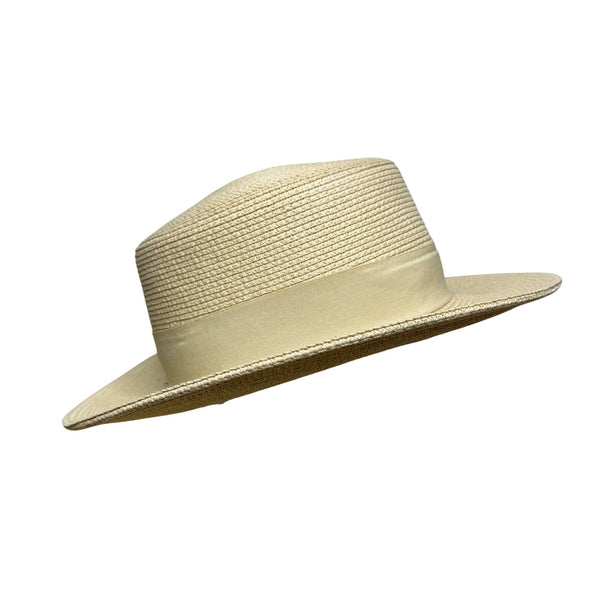 Furtalk Unisex Light Beige Straw Boater Hat M Ribbon Band
