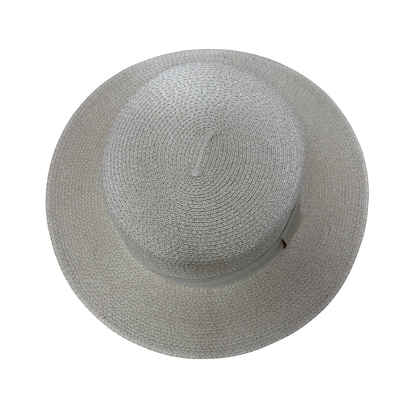 Furtalk Unisex Light Beige Straw Boater Hat M Ribbon Band