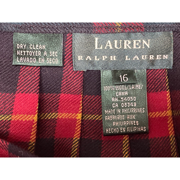 Lauren Ralph Lauren Womens Red & Green Plaid Kilt Skirt With Buckle Size 16