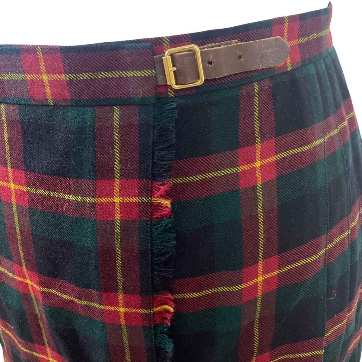 Lauren Ralph Lauren Womens Red & Green Plaid Kilt Skirt With Buckle Size 16