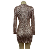 Boohoo Women’s Rose Gold Sequin Long Sleeve V Collar Short Dress Sz 2