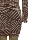 Boohoo Women’s Rose Gold Sequin Long Sleeve V Collar Short Dress Sz 2