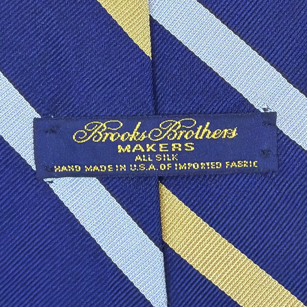 Vintage Brooks Brothers Blue & Gold Striped Silk Necktie 100% Handmade USA